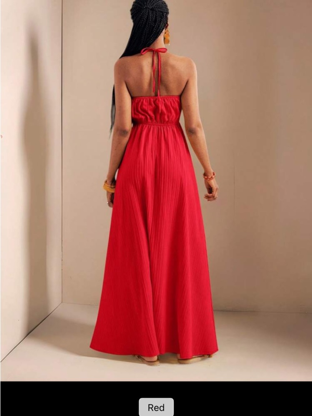 Red Halter Maxi Dress with Front Slit - Picture 2 of 2